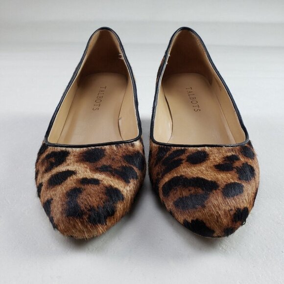 Talbots Leopard Print Laney Wedge Womens 7 Brown Calf Hair Low Closed Toe Heel - Picture 2 of 10